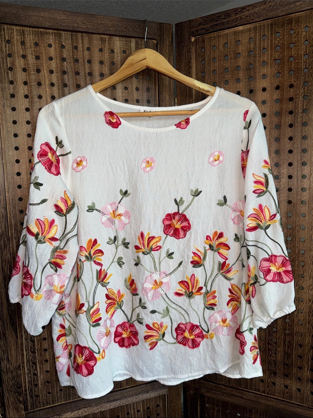 Kindred by Anthropology White Floral Embroidered Tunic Women’s Petite Large